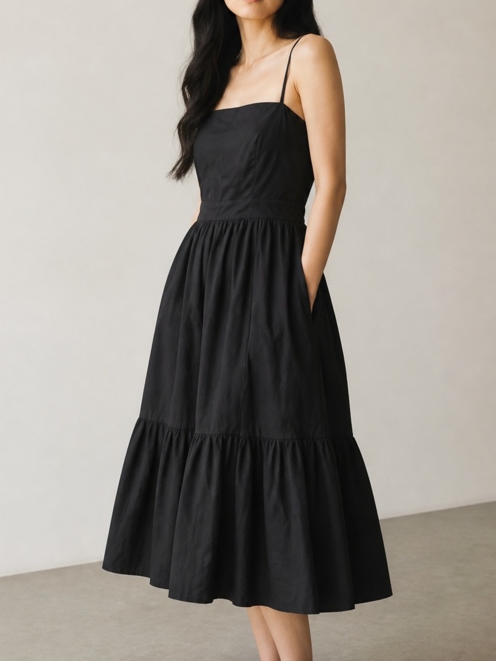 O.P.T. Leila Midi Dress Black Spaghetti-Strap Midi Dress with Open Back